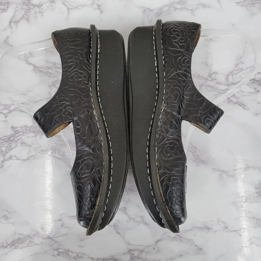 Alegria Paloma Black Rose Embossed Mary Jane Shoes Leather Women's Euro Size 39 - Picture 6 of 12